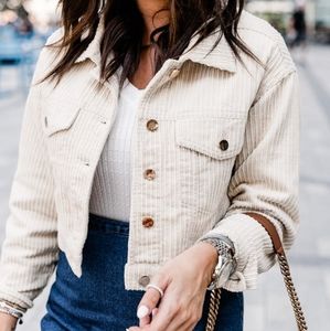 LIVING MY BEST STYLE X PINK LILY  EMBROIDERED COLLAR CORD BEIGE JACKET